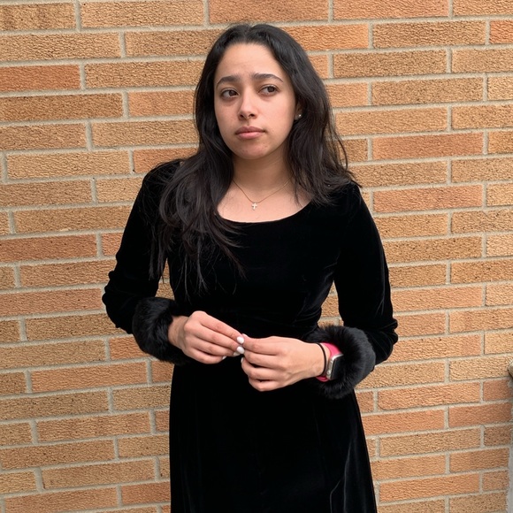 Vintage Black Velvet Fur Trimmed Cocktail Dress by Bernie Bee - Picture 4 of 16